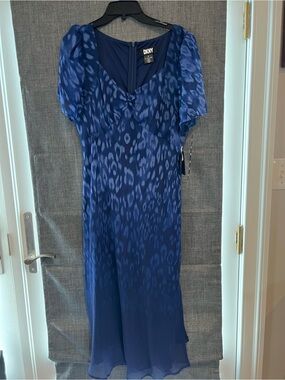 DKNY Navy Blue V-neck Chiffon Dress